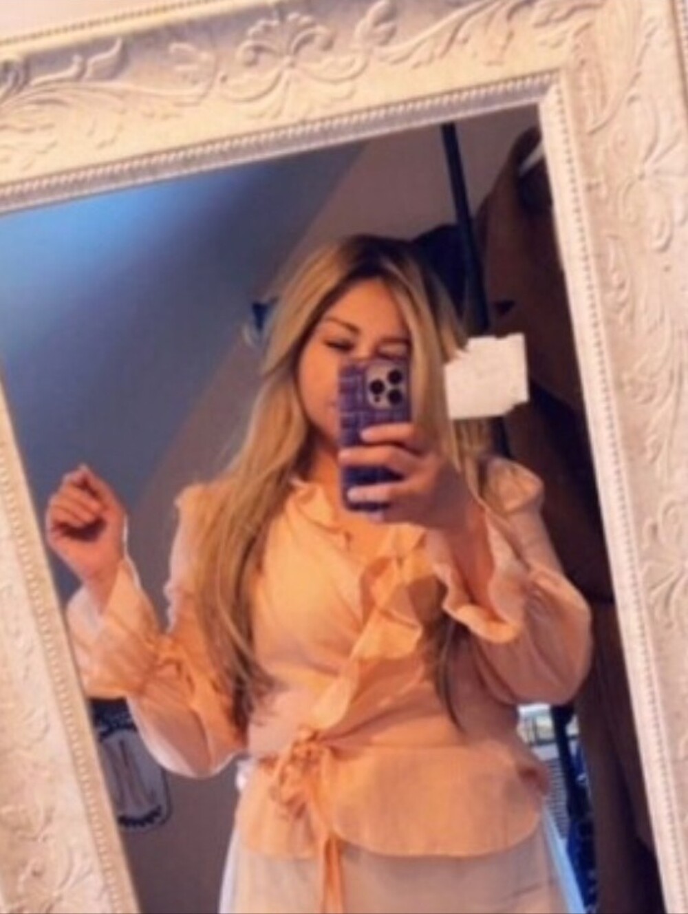 Peach Ruffle Wrap Blouse